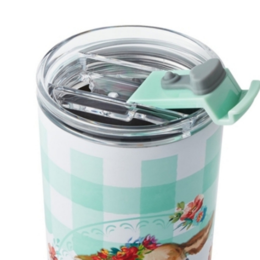 🌺 New Pioneer Woman Gingham Cow Sippy Tumbler with 2 Different Style Lids - Picture 6 of 7